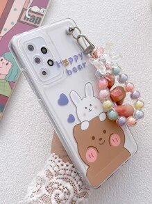 Bear Cartoon Rabbit Print Clear Phone Case With Lanyard Compatible With IPhone15/15Plus/15Pro/15Promax