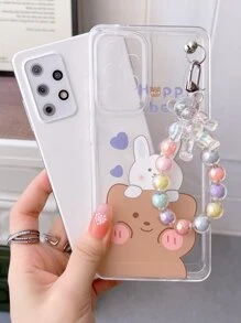 Bear Cartoon Rabbit Print Clear Phone Case With Lanyard Compatible With IPhone15/15Plus/15Pro/15Promax