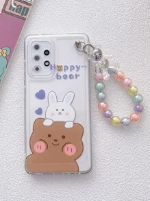 Bear Cartoon Rabbit Print Clear Phone Case With Lanyard Compatible With IPhone15/15Plus/15Pro/15Promax