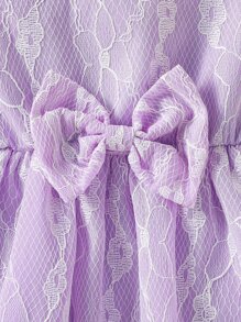 嬰兒荷葉邊方領前蝴蝶結蕾絲連衣裙 - 紫丁香色 - 查看 6