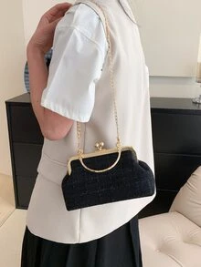 Bolsa cuadrada con patrón de cuadros con cerradura con cadena - Negro - Ver 4