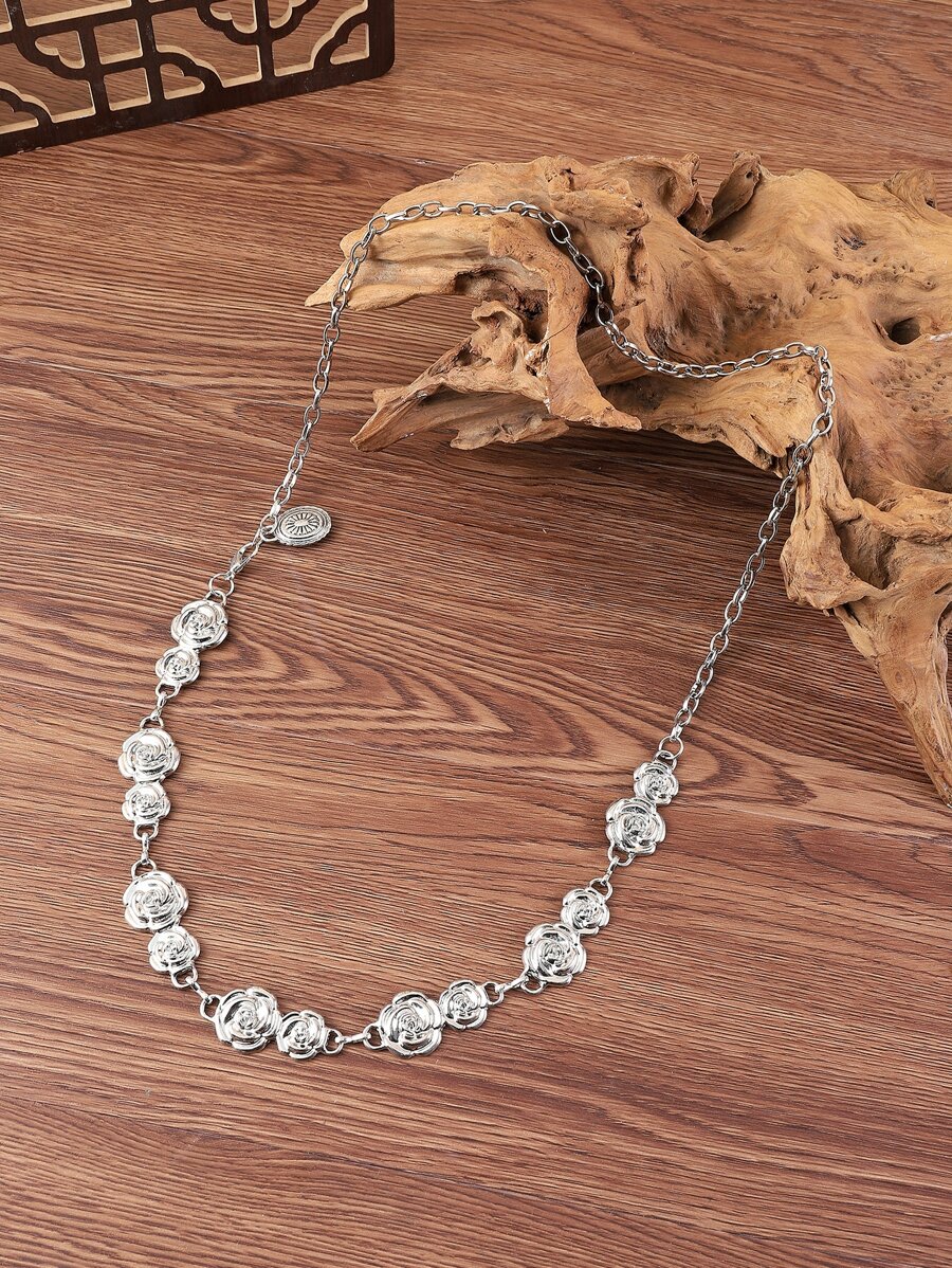 圓形裝飾鏈條腰帶 - 銀色 - 查看 1