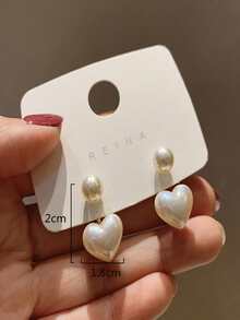 Heart & Faux Pearl Decor Earring Jackets Simple Elegant Small Love Cute Pendant Banquet Party Decor Gift Stud Earrings - Multicolor - View 3
