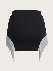 SHEIN ICON Váy bodycon Phương Tây Cô gái cao bồi Viền rìa - màu đen - Xem 2