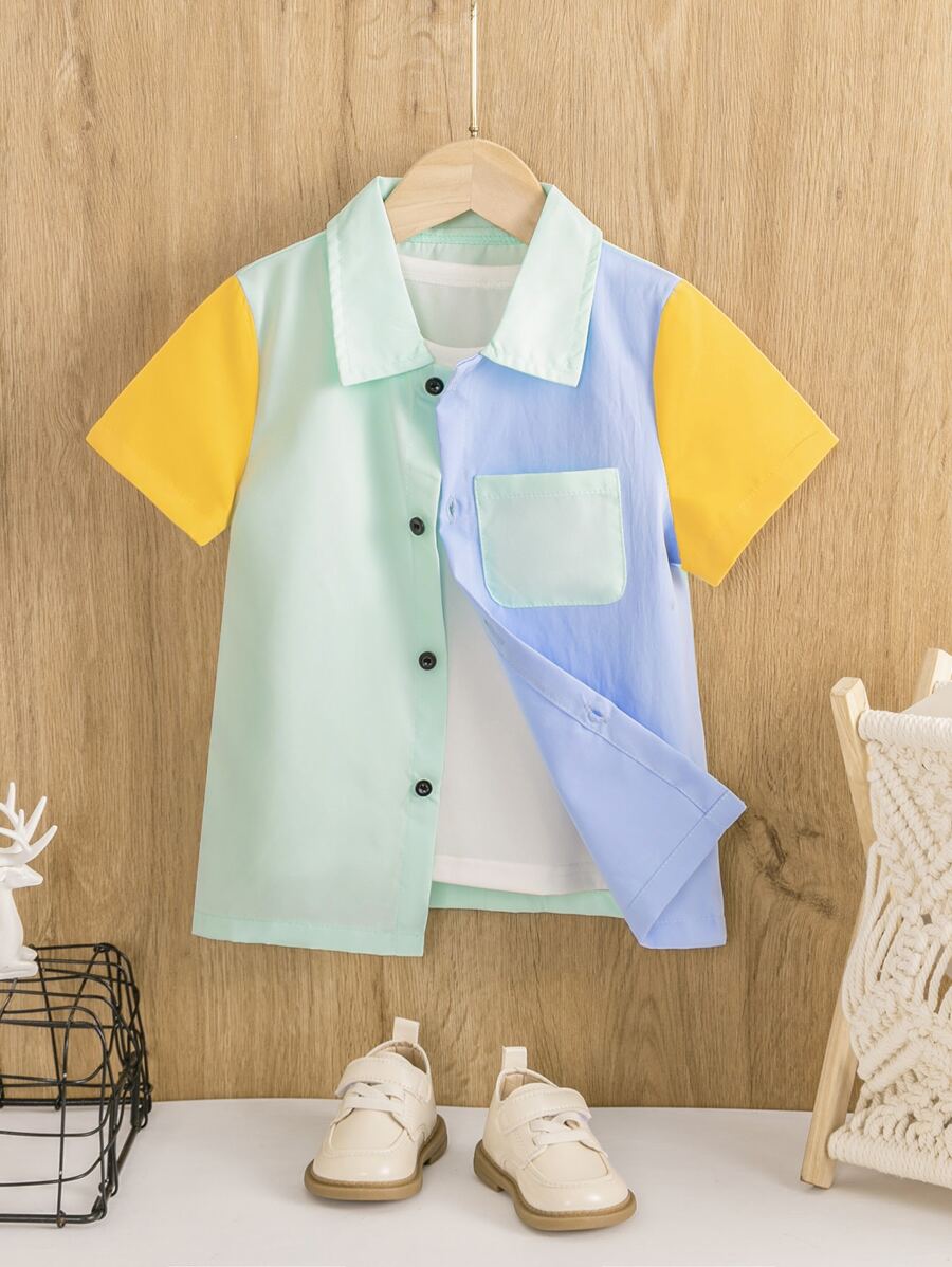Toddler Boys Colourblock Patched Pocket Shirt Without Tee - Multicolor - View 1