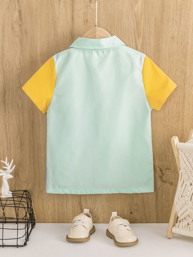Toddler Boys Colourblock Patched Pocket Shirt Without Tee - Multicolor - View 2