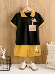 小男童卡通圖案POLO衫和短褲