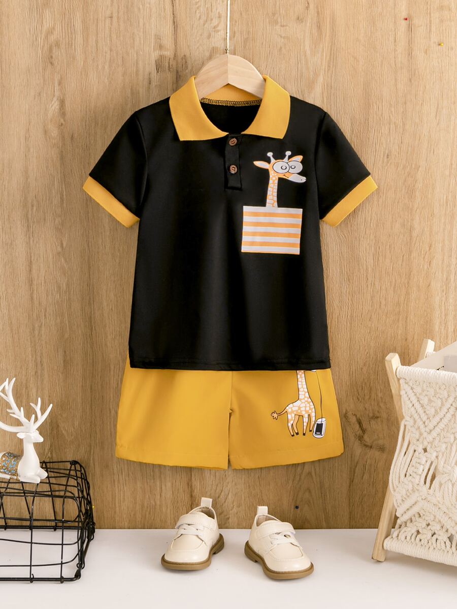 小男童卡通圖案POLO衫和短褲