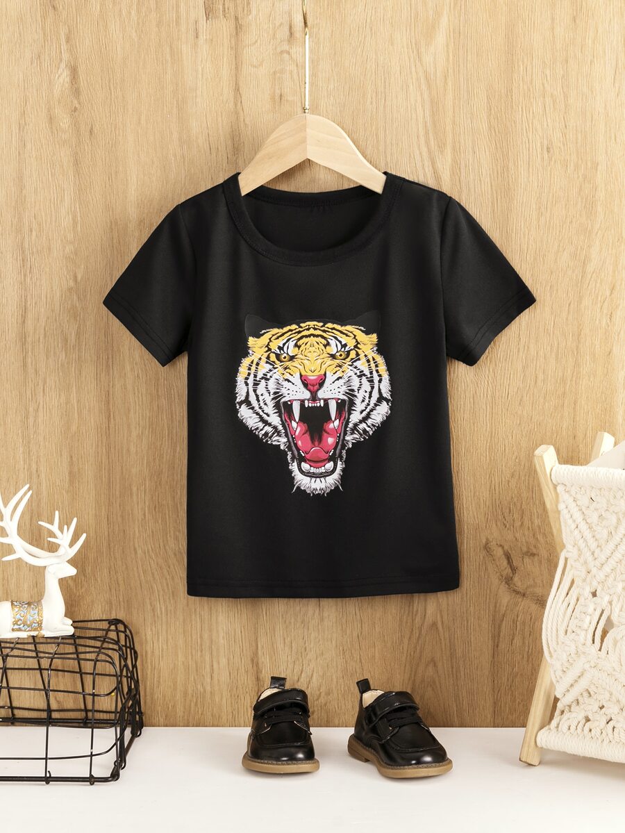 Toddler Boys Tiger Print Tee - Black - View 1