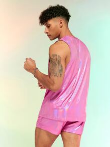 FeverCity Hombres de color metálico Top tank & Shorts - Rosa - Ver 2