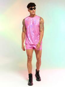 FeverCity Hombres de color metálico Top tank & Shorts - Rosa - Ver 3