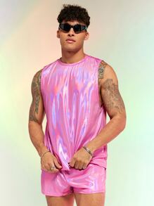FeverCity Hombres de color metálico Top tank & Shorts - Rosa - Ver 4
