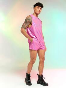 FeverCity Hombres de color metálico Top tank & Shorts - Rosa - Ver 5