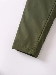 SHEIN 小男孩舒適休閒綠色字母印花褲子夏秋季 - 軍綠色 - 查看 5