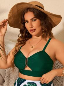 SHEIN Swim Curve Plus Cut Out Front Bikini Top - Green - View 4