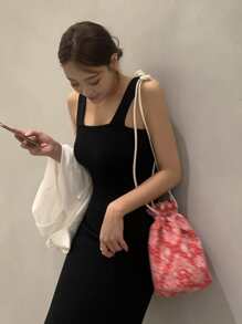 DAZY Solid Mermaid Hem Dress - Black - View 3