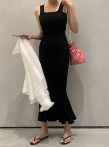 DAZY Solid Mermaid Hem Dress - Black - View 5