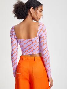 OBVIOUSLY VINTAGE Letter Graphic Square Neck Crop Tee - Multicolor - View 2