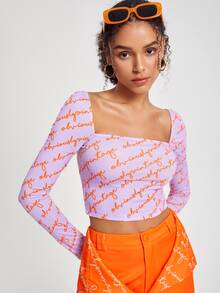 OBVIOUSLY VINTAGE Letter Graphic Square Neck Crop Tee - Multicolor - View 4