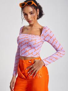 OBVIOUSLY VINTAGE Letter Graphic Square Neck Crop Tee - Multicolor - View 5