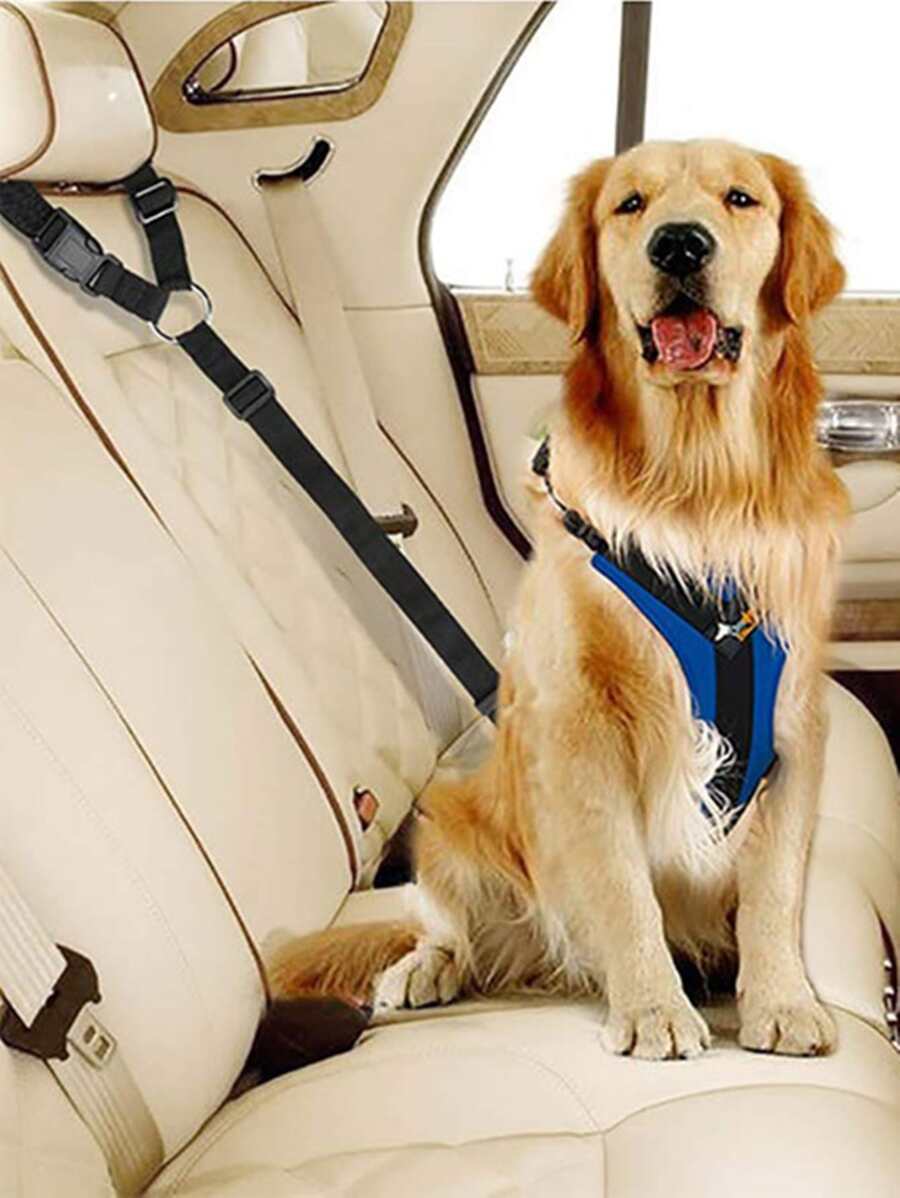 1pc Adjustable Pet Car Seat Belt - Black - View 1