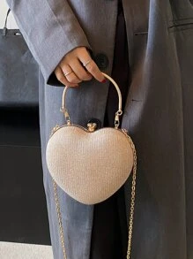New Classic Luxury Style Women's Evening Bag Fashionable Solid Color Chain Heart-Shaped Handbag Portable Versatile Elegant Shoulder Crossbody Bag Can Hold Lipstick Change Mobile Phone Suitable For Parties Dinner Dance Wedding.