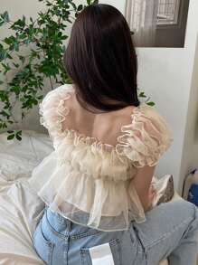 DAZY 纯色荷叶边泡泡袖荷叶边上衣、娃娃装上衣