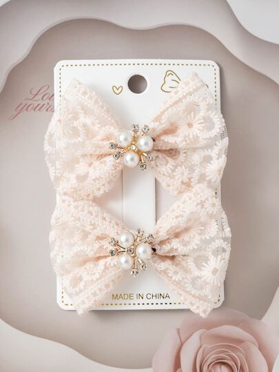 2pcs Teen Girls Faux Pearl & Rhinestone Decor Hair Clip