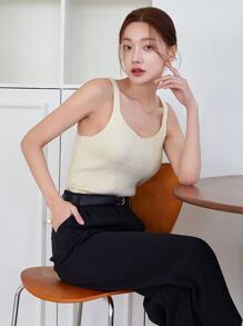 DAZY tejido de canalé de hombros caídos Cárdigan & Top tejido de tirantes - Albaricoque - Ver 8