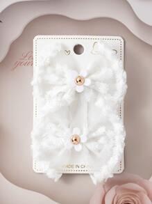 2 piezas Pinzas para el cabello con lazo de encaje, pasadores de cabello con flores blancas para niñas - Blanco - Ver 2