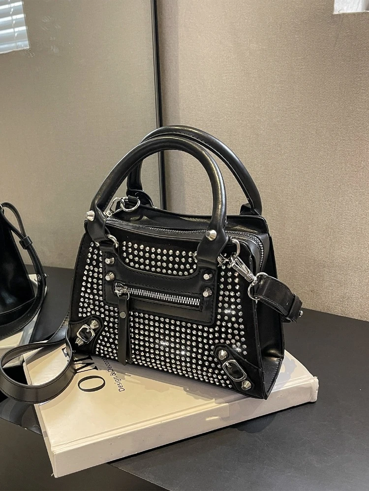 1pc Fashionable Punk Y2K Style Rhinestone Large Capacity Handbag, Suitable For Daily Commute, Party Attendance, Festival Celebration, Casual Women Bag, Holiday Gift, Can Be Worn As Shoulder Or Crossbody , Punk