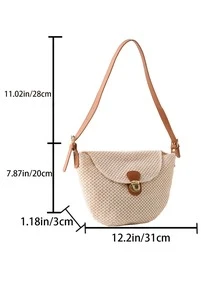 Minimalist Flap Straw Bag - Beige - View 5