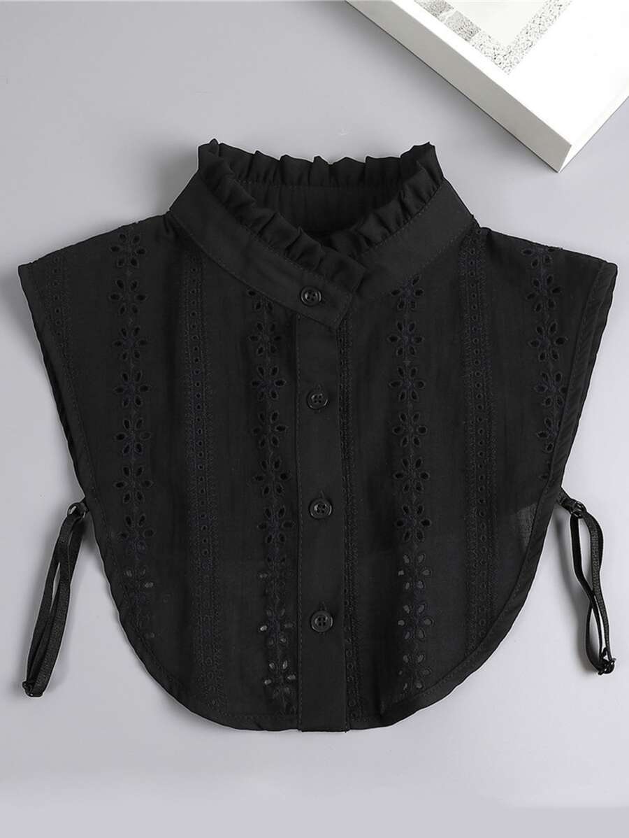 1pc Frill Trim Dickey Collar Jacquard Elegant Half Shirt Dickey Collar - Black - View 1