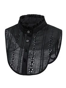 1pc Frill Trim Dickey Collar Jacquard Elegant Half Shirt Dickey Collar - Black - View 2