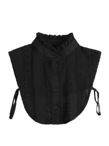 1pc Frill Trim Dickey Collar Jacquard Elegant Half Shirt Dickey Collar - Black - View 3