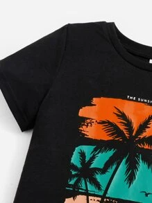 SHEIN Leap Crew 少年熱帶印花t卹及短褲 - 橘色 - 查看 6