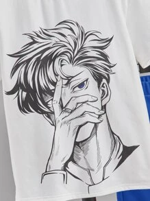 SHEIN Bộ hai mảnh Trai Túi Lá thư Con số Giải trí - Màu xanh lam - Xem 4