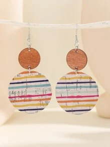 條紋圖案圓形耳墜 - 彩色 - 查看 2