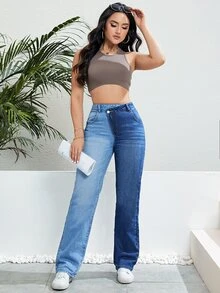 Quần jean nữ Nút Túi Dây kéo Khối Màu - Nhiều màu - Xem 3