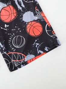 SHEIN Tween Boy Letter & Figure Print Tee & Shorts - Black - View 5