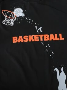 SHEIN Tween Boy Letter & Figure Print Tee & Shorts - Black - View 6