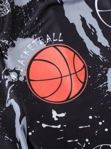 SHEIN Tween Boy Letter & Figure Print Tee & Shorts - Black - View 7