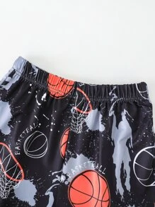 SHEIN Tween Boy Letter & Figure Print Tee & Shorts - Black - View 8