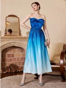 Ombre Bow Front Tube Dress - Blue - View 1