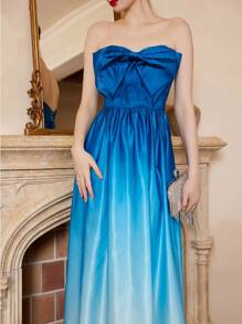 Ombre Bow Front Tube Dress - Blue - View 3