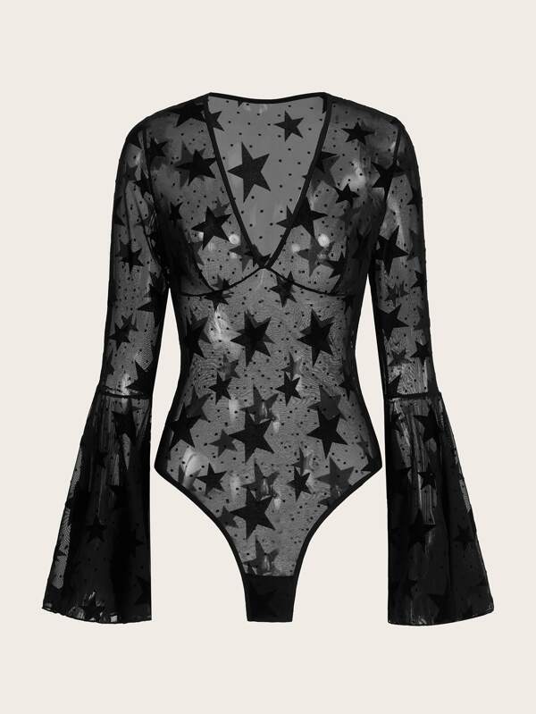 Is That The New Goth Star Pattern Mesh Teddy Bodysuit ?? ROMWE USA