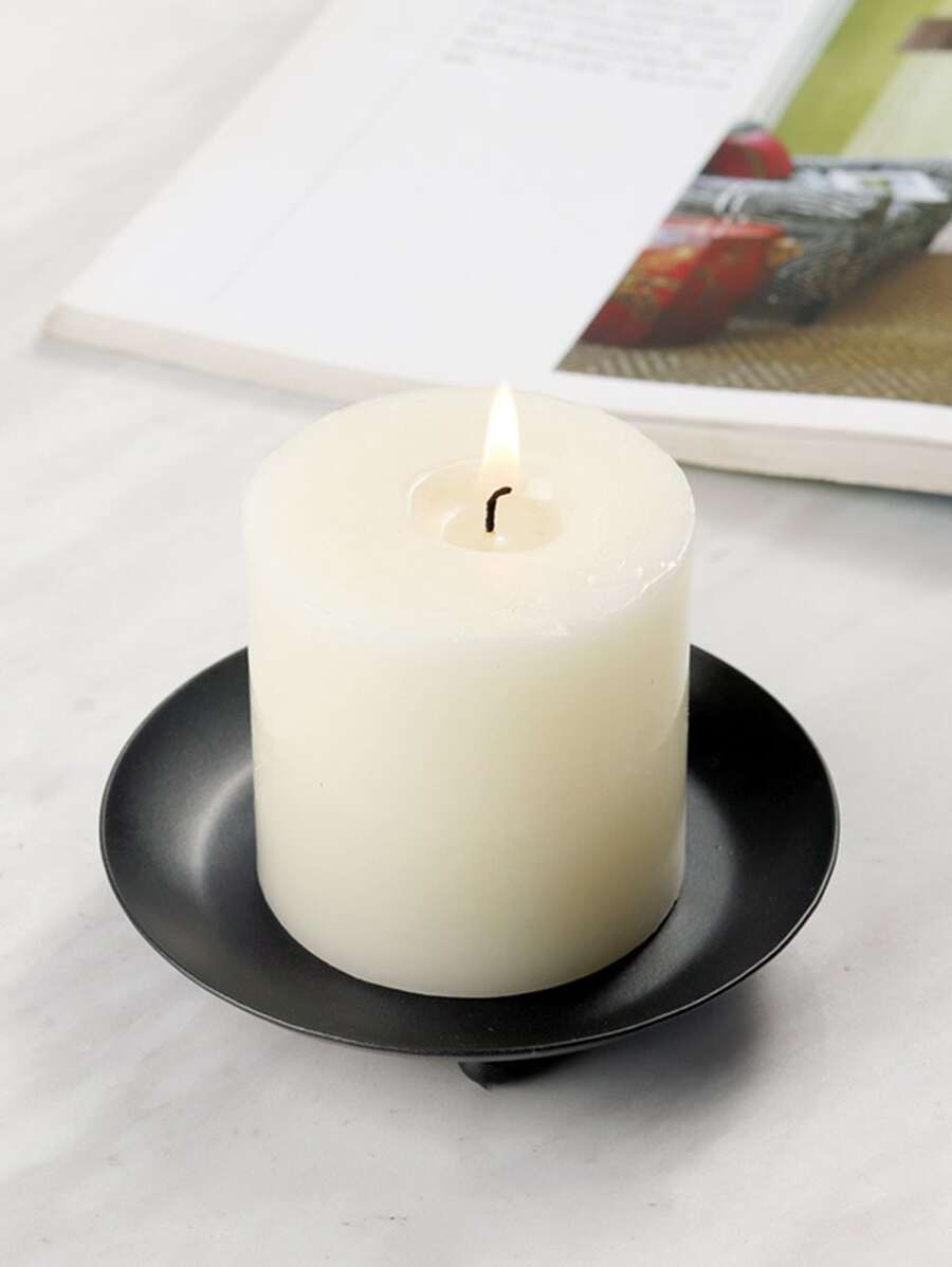 1pc Iron Candle Holder, Minimalist Solid Color Candle Holder For Home - Black - View 1