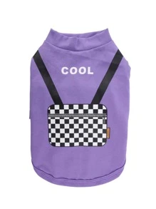 1 pieza Camiseta de mascota de cuadros & con estampado de letra - Morado - Ver 2