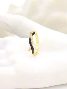 Cubic Zirconia Decor Cuff Ring - Black - View 1