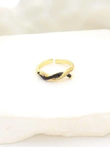 Cubic Zirconia Decor Cuff Ring - Black - View 2